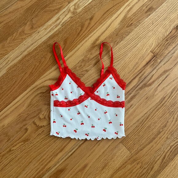 Tops - y2k super cute cherry tank top lace cami